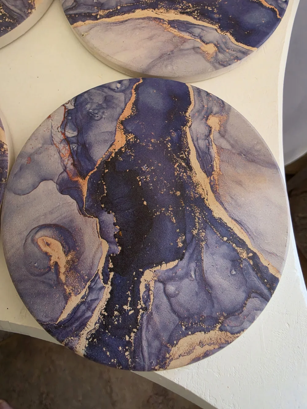 Set of 4 Navy Blue & Gold Marble Ceramic Absorbent Drink Coasters
